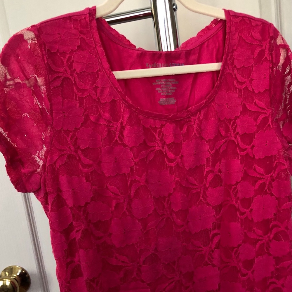 Bright Pink Top With Pink Lace Overlay